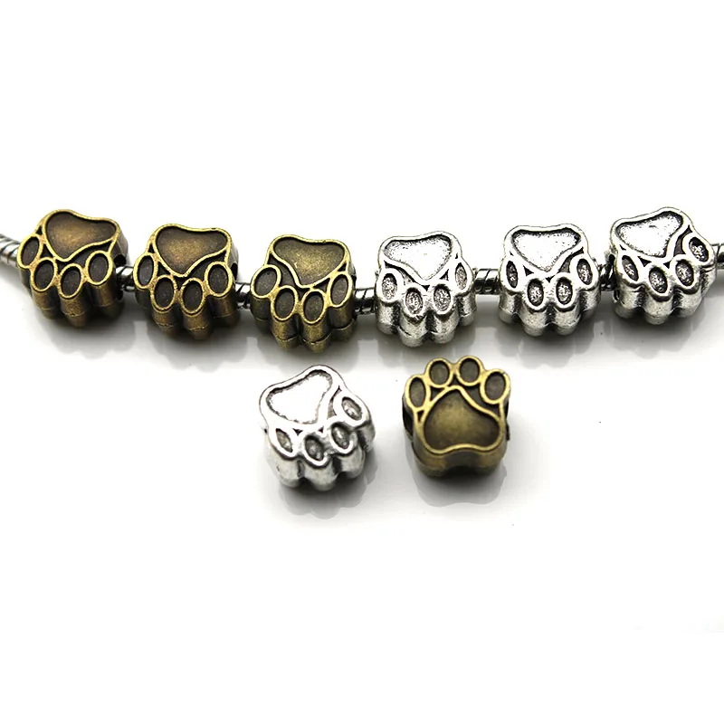 10PCS Hole 4.5mm Dog Bear Paw Charms Beads Metal Spacers Beads for Jewelry Making fit DIY Bracelets Necklace Jewelry Findings