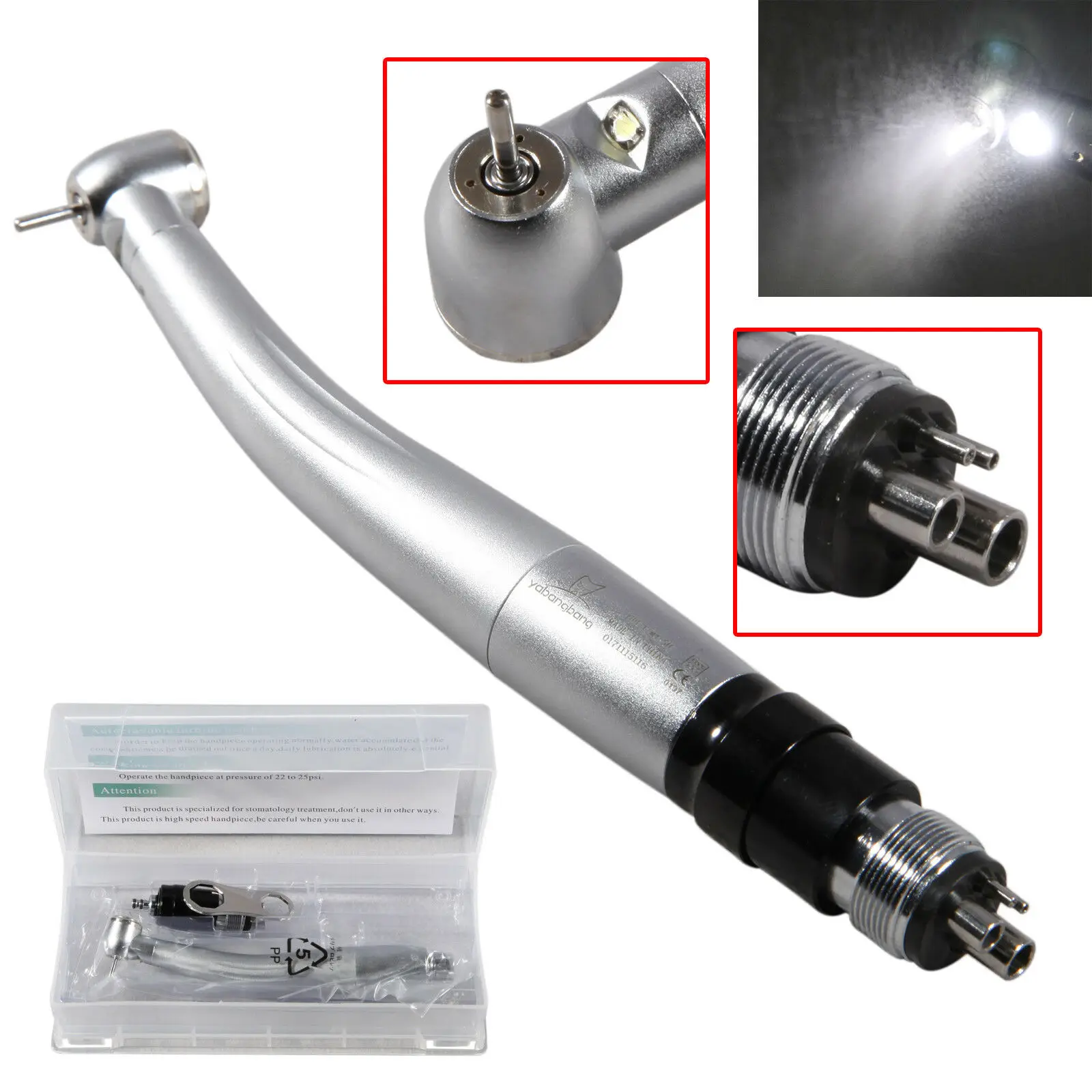 3* NSK Style Dental Self-sufficient Power LED E-generator High Speed Handpiece Push Button +4HOLES Swivel Quick  Coupler