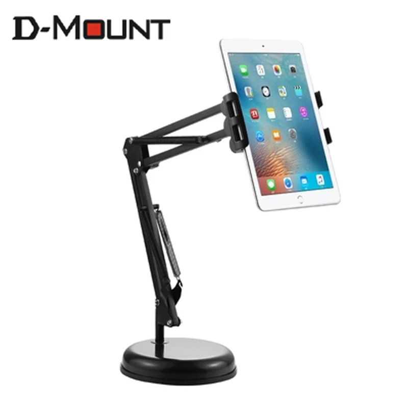 3.5'-10.6' Tablet Desktop Mount 360 Rotate with Spring Phone Clamp Holder Round Base Bracket Clamp Mount