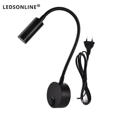 3W Wandlamp Schansen Nachtkastje Werken Studie Leesboek muur Nachtverlichtingsarmaturen Gooesneck Passen Spot LED Wit Zwart Zilver