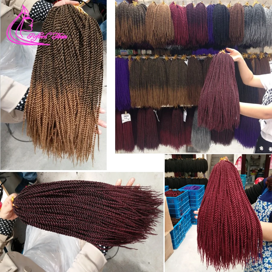 Hand Made Senegalese Twist Crochet Braids Ombre Black Brown Burg Red Synthetic Hair Extensions for Black Woman Girls 30Roots/pc