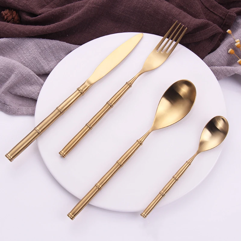 Cutlery Set Gold Stainless Steel Dinnerware Gold Forks Spoons Knives Steel Steak Knife Tableware Flatware Set Party Home Decor