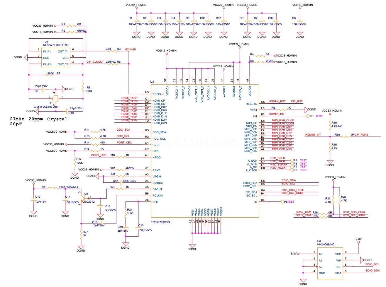 HDMI to MIPI-CSI4 Channel Module 1080P Input TC358743 Supports RK3288 Development Board