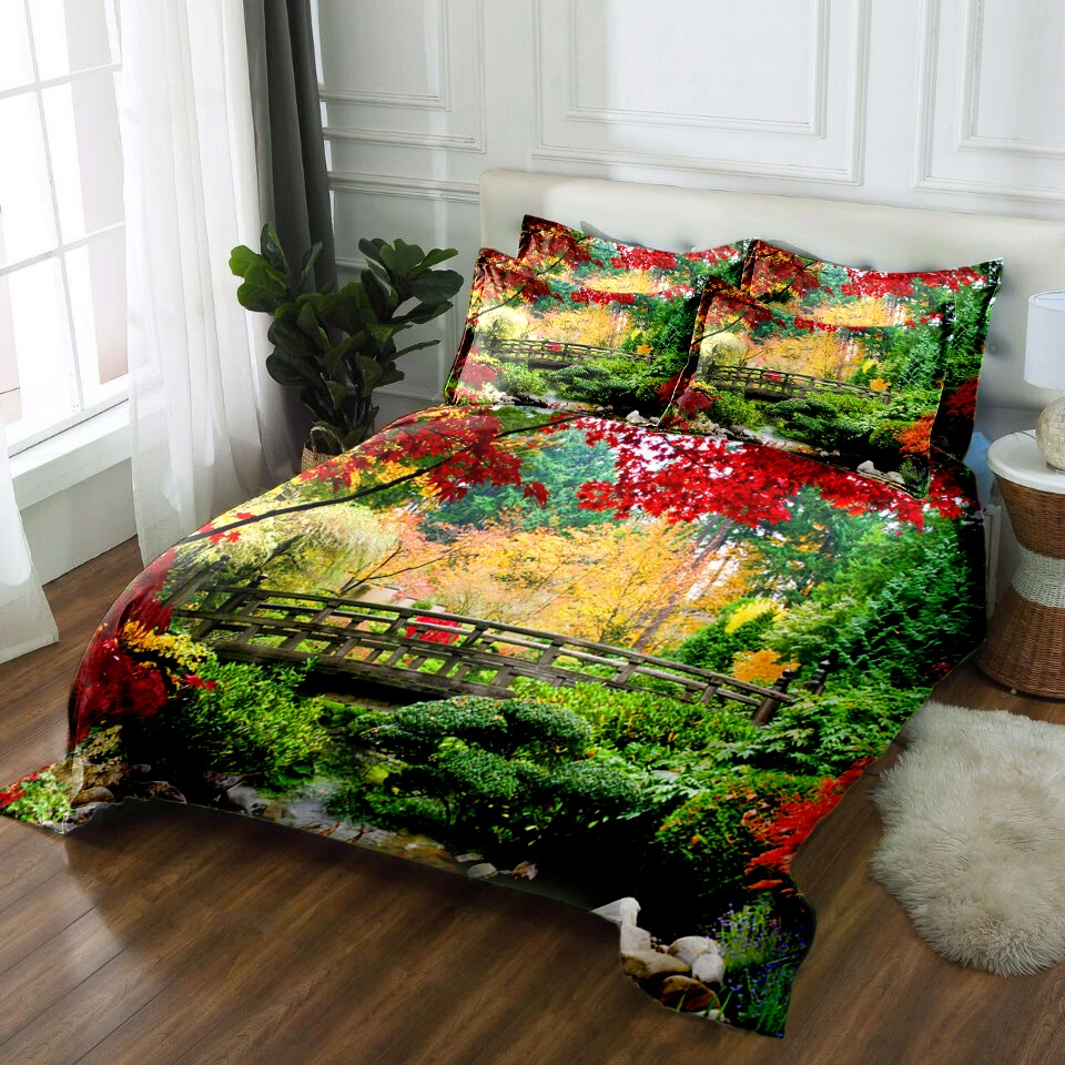 

3D Bedding Set Twin King Queen Size California Bed Cover Linen Double Bed Set Duvet Cover Pillowcase King Size Green Landscape