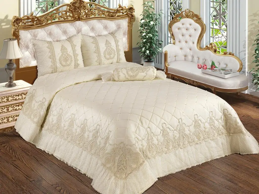 French lace Cinderella Double Bed Cover Cream