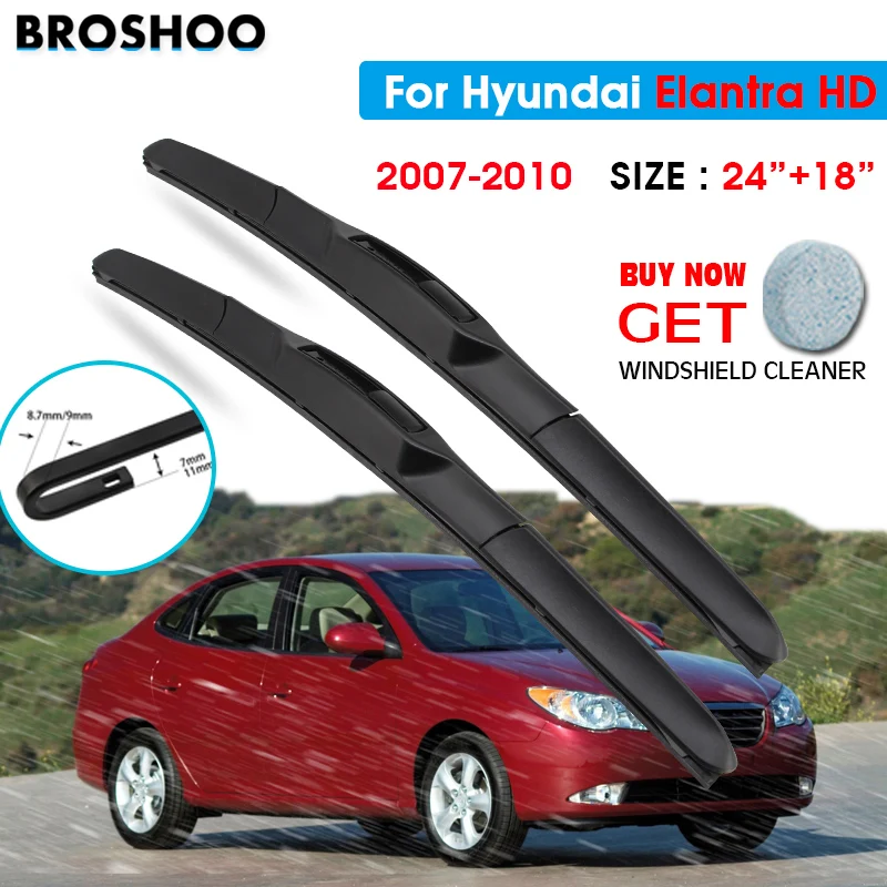 

Car Wiper Blade For Hyundai Elantra HD 24"+18" 2007-2010 Auto Windscreen Windshield Wipers Blades Window Wash Fit U Hook Arms