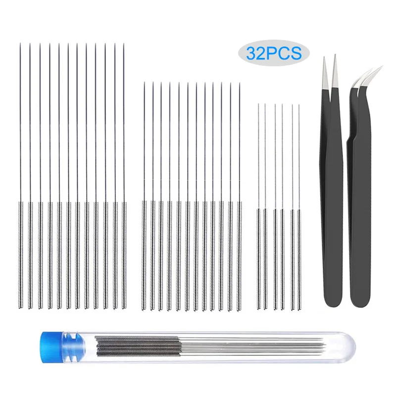 32 Pcs 3D Printer Nozzle Cleaning Kit 30 Pieces Nozzle Cleaner 0.15mm 0.2mm 0.25mm 0.35mm 0.4mm Cleaning Needles for 3D Printer