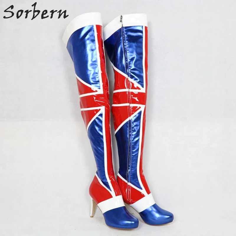 Sorbern Vintage Kinky Boots Unisex High Heel Round Toe Custom Wide Calf Fit Thigh High Long Boot Platform Mix Colors