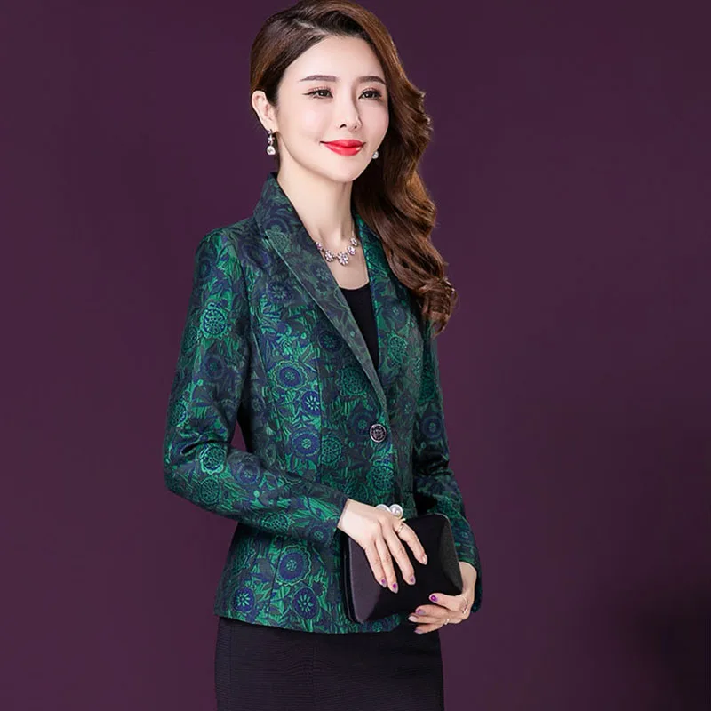 Pakaian Kantor Kasual Longgar Ukuran Plus Wanita Atasan 2022 Baru Wanita Musim Gugur Mantel Temperamen Wanita Elegan Blazer Cetak Ramping OK1375