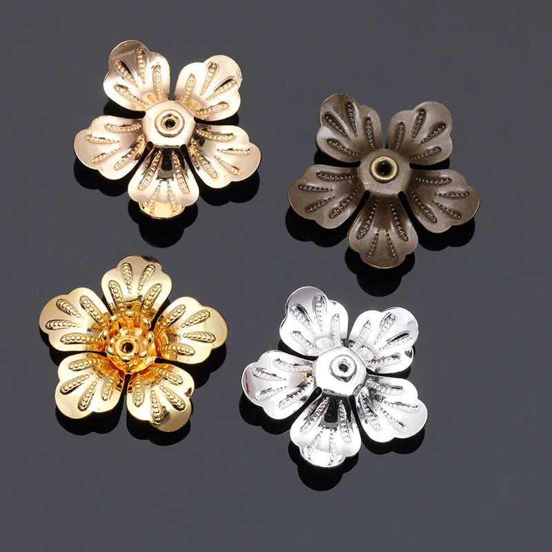 Mibrow 20pcs/lot  4 Colors 20mm Copper Flower Bead Caps Vintage Flower Filigree Loose Spacer Bead End Caps For  Jewelry Making