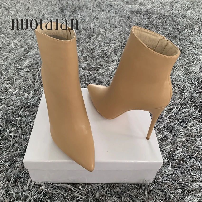 

2022 Fashion Leather Women Boots Pointed Toe Ankle Boots High heels Shoes Autumn Winter Female Boots plus size 4-11