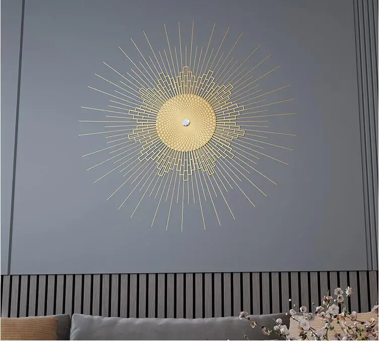 

Modern Luxury Wrought Iron Sun Shape Wall Mural Crafts Home Livingroom Wall Sticker Decoration Hotel Lobby Wall Hanging Ornament