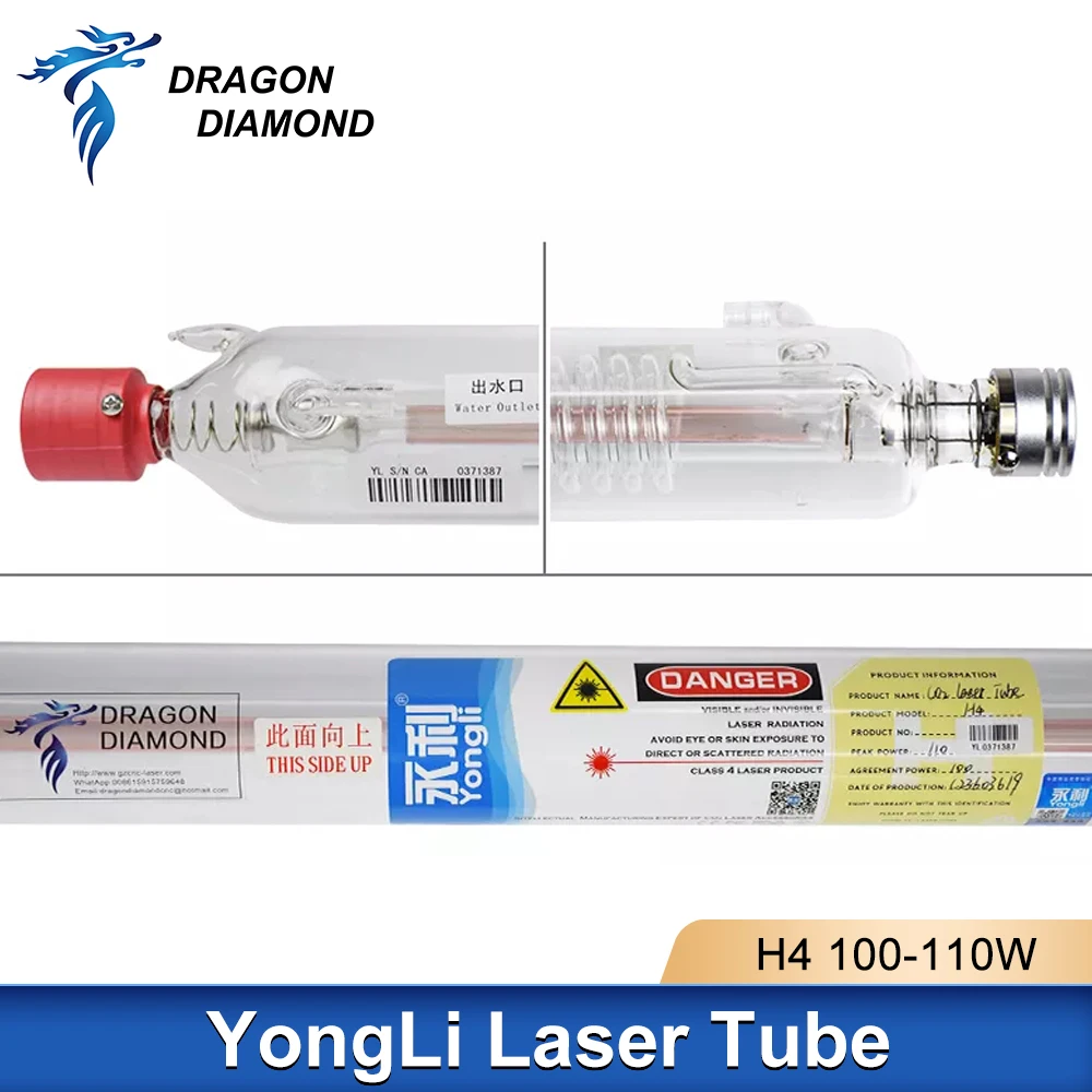 

Dragon Diamond Yongli H4 100W CO2 Laser Tube Metal Head Length 1450mm Diameter 60mm For CO2 Laser Engraver Cutting Machine