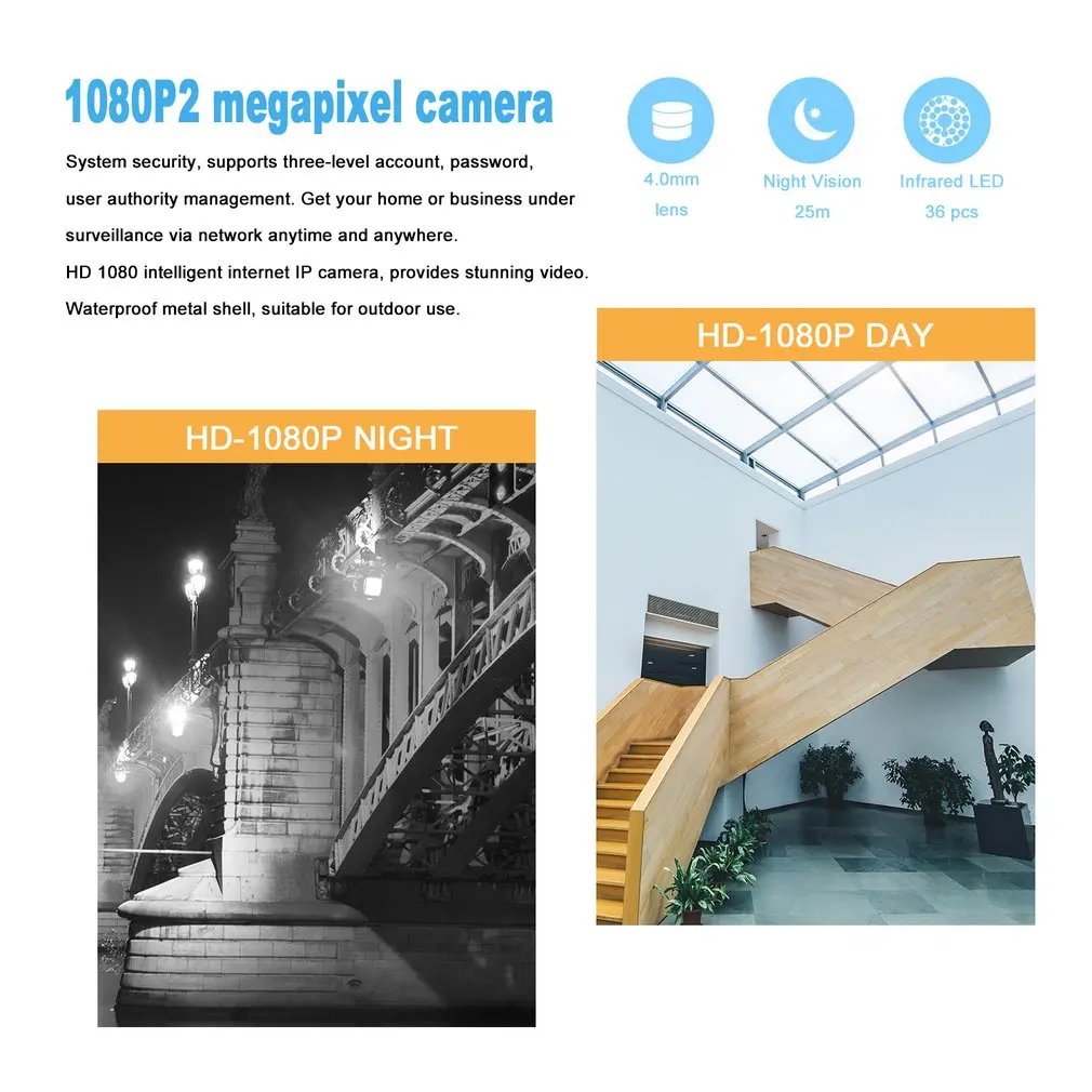 LESHP-Sensor CMOS progresivo HW20, 1080P, 2,0 megapíxeles, 36 piezas, LED IR, WIFI, Color, cámara IP CCD para seguridad del hogar