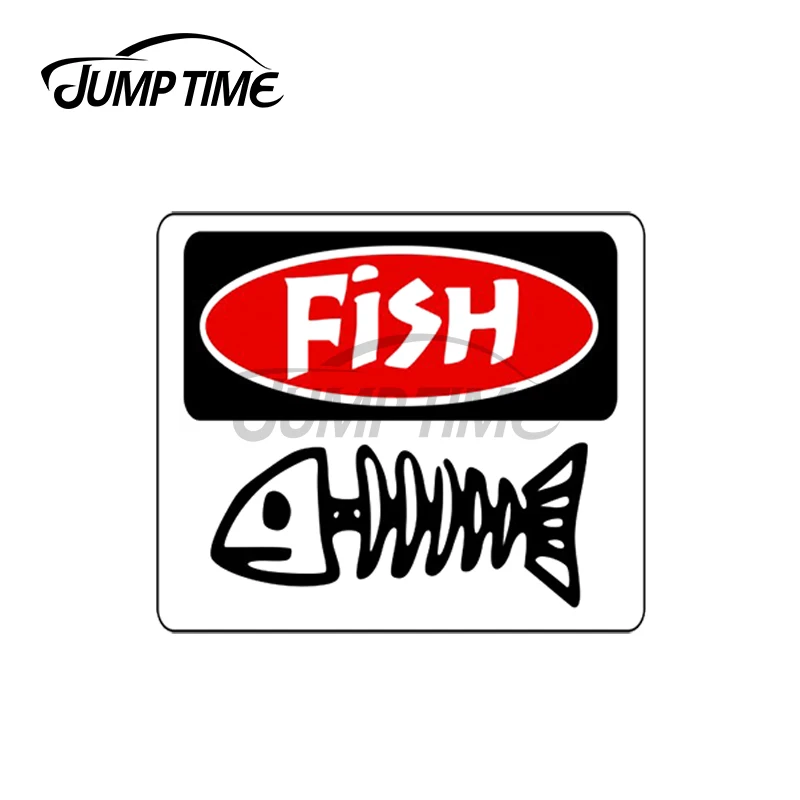 Jump Time 13 x 8.9cm For FISH FUNNY DANGER STYLE FAKE SAFETY SIGN Car Sticker Motorcycle Decal Car Wrap Occlusion Scratch Decor