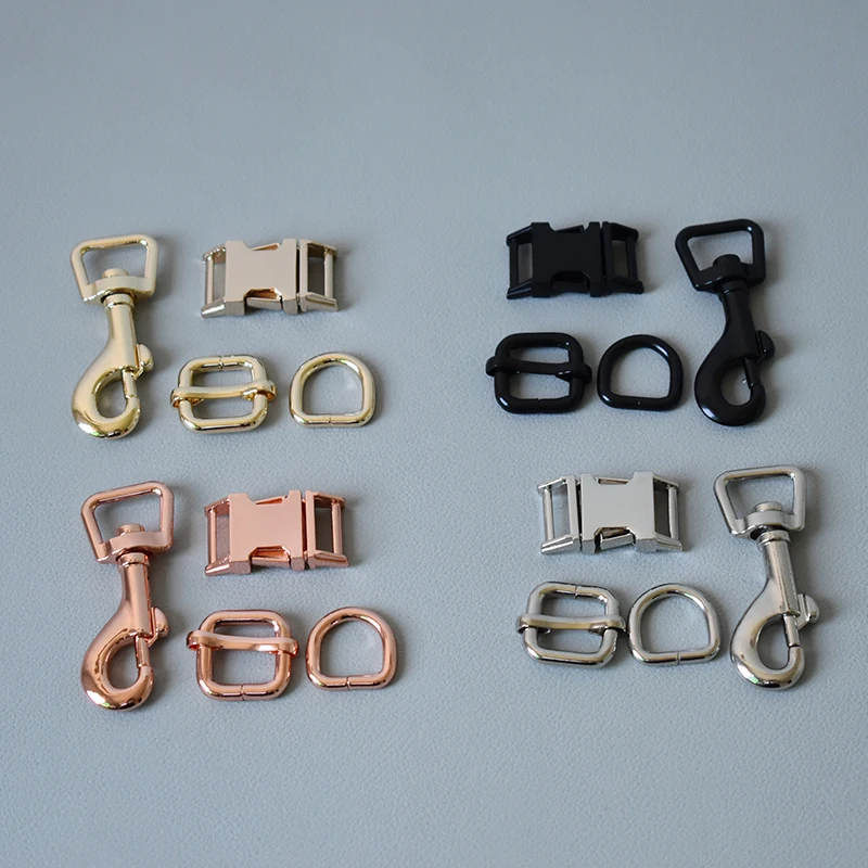 50 sets 15mm metal buckle+adjust buckle+D ring+dog clasp plated metal buckle safety clasp DIY collar leash sewing accessories