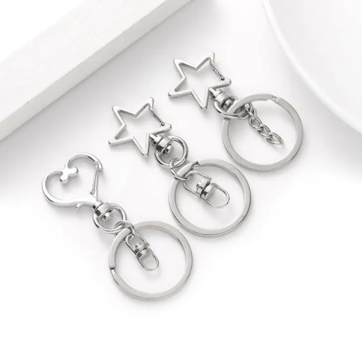 500pcs 30mm 2 colors Key Chains Key Rings Round Heart Star silver color Lobster Clasp Keychain SN3916