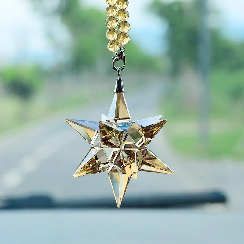 Car Pendant Austrian Crystal Star Decoration Ornaments Sun Catcher Hanging Trim Christmas Tree Gifts women Men three color