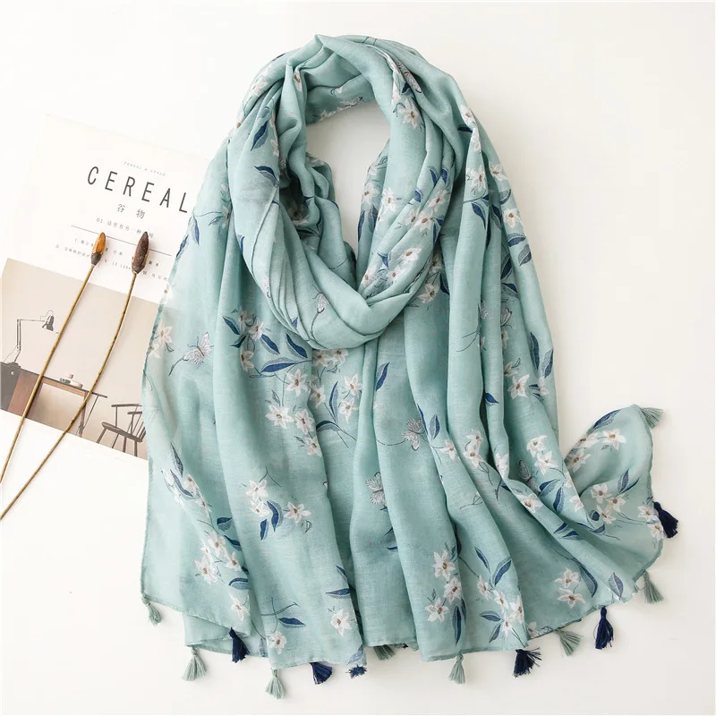 2021 Fashion Flower Print Tassel Scarf Shawls Long Soft Beach Floral Pattern Scarves Hijab Wrap