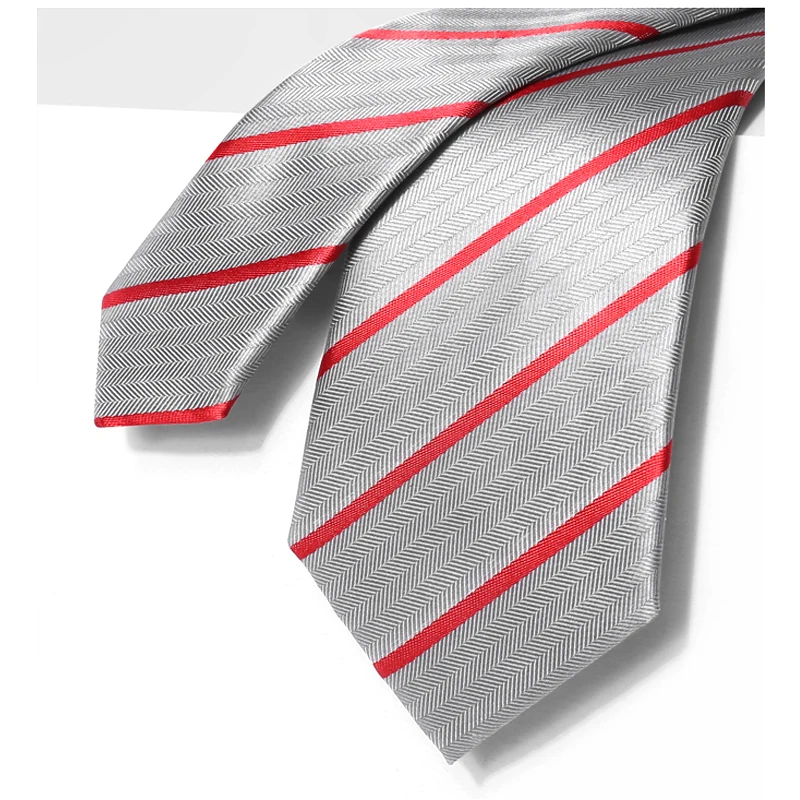 

Luxury Sliver Striped Tie For Men 7 CM Wedding Business Brand Design Fashion Dress Suit Silk Polyester Necktie With Gift Box