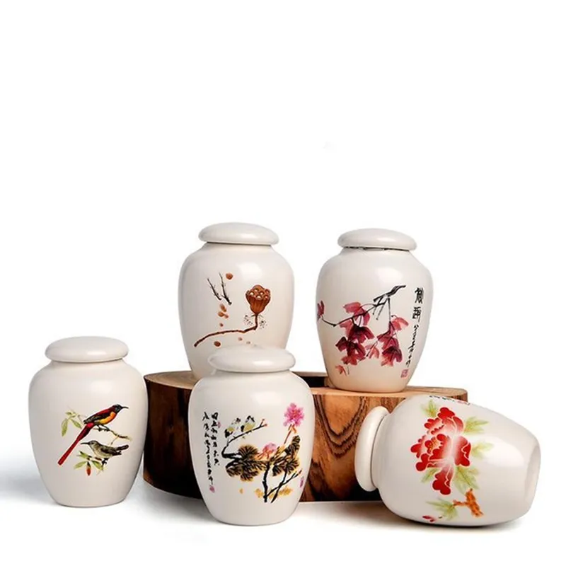 Chinese Style Tea Storage Box Mini Coffee Tea Jar Ceramic Kitchen Spices Seal Cans Foods Container Box Small Things Storage Jars