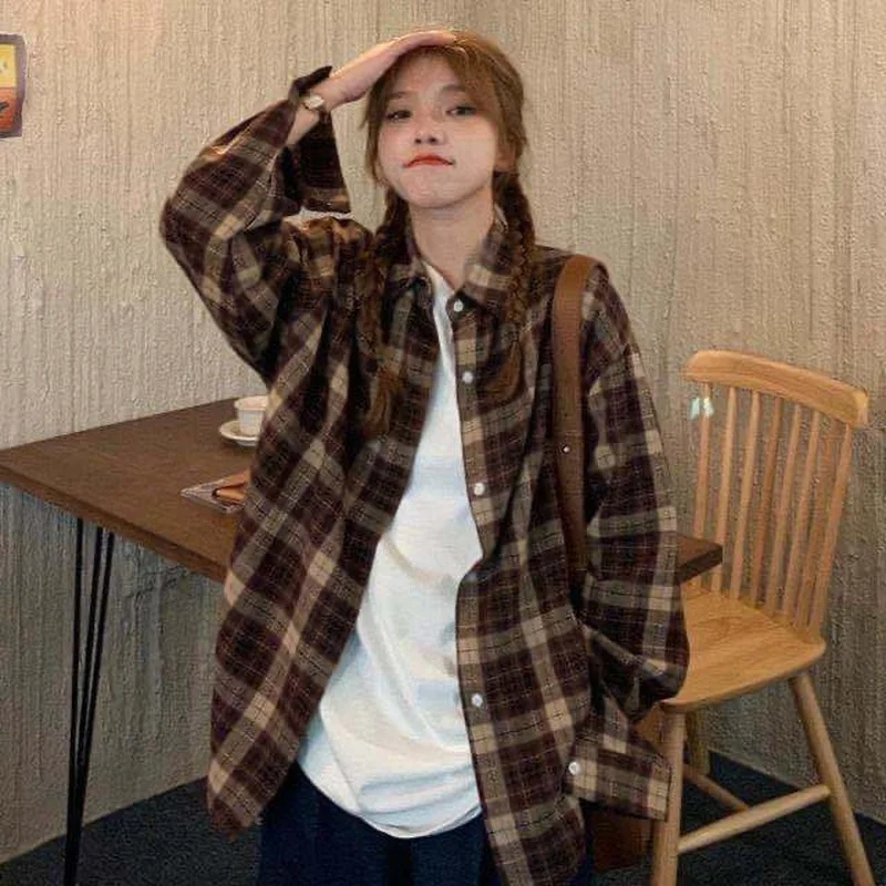 Shirts Women Students Plaid All-match Vintage Korean Version Spring Female Tops Leisure Daily Mujer Cozy Popular Minimalist Ins