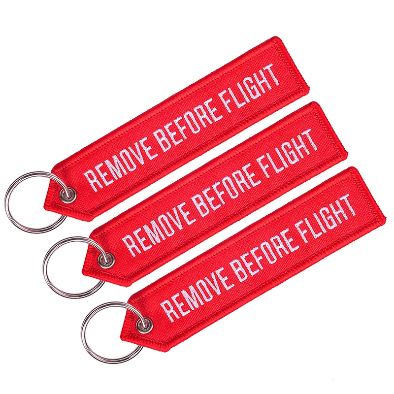 

3 Pcs/Lot Remove Before Flight Key Chains for Aviation Gifts Embroidery Customize keyring Special Key Tags Jewelry sleutelhanger