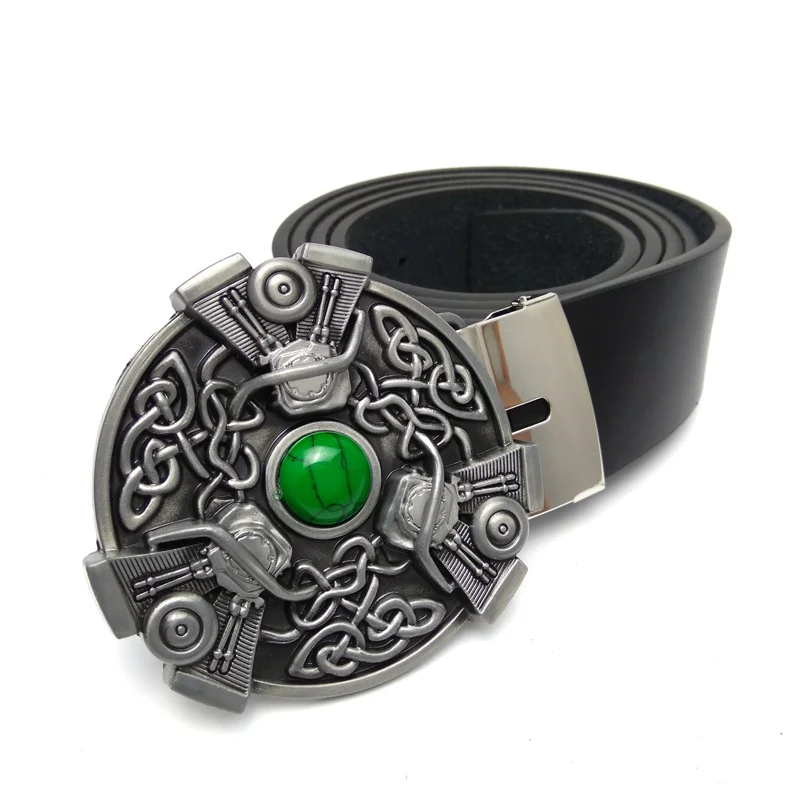 

Fashion Western Female Black PU Leather Belt Art Knot Punk Motorcycle Motor Turquoise Inlaid Metal Belt Buckle Cowgirl Belts