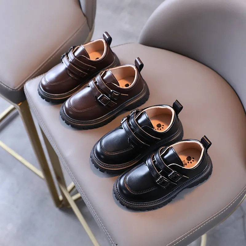 Dziecięce jesienne skórzane buty Casual rekreacyjne szkolni chłopcy dziewczęce pojedyncze buty rozmiar 21-30 maluch czarny brązowy okrągły nosk