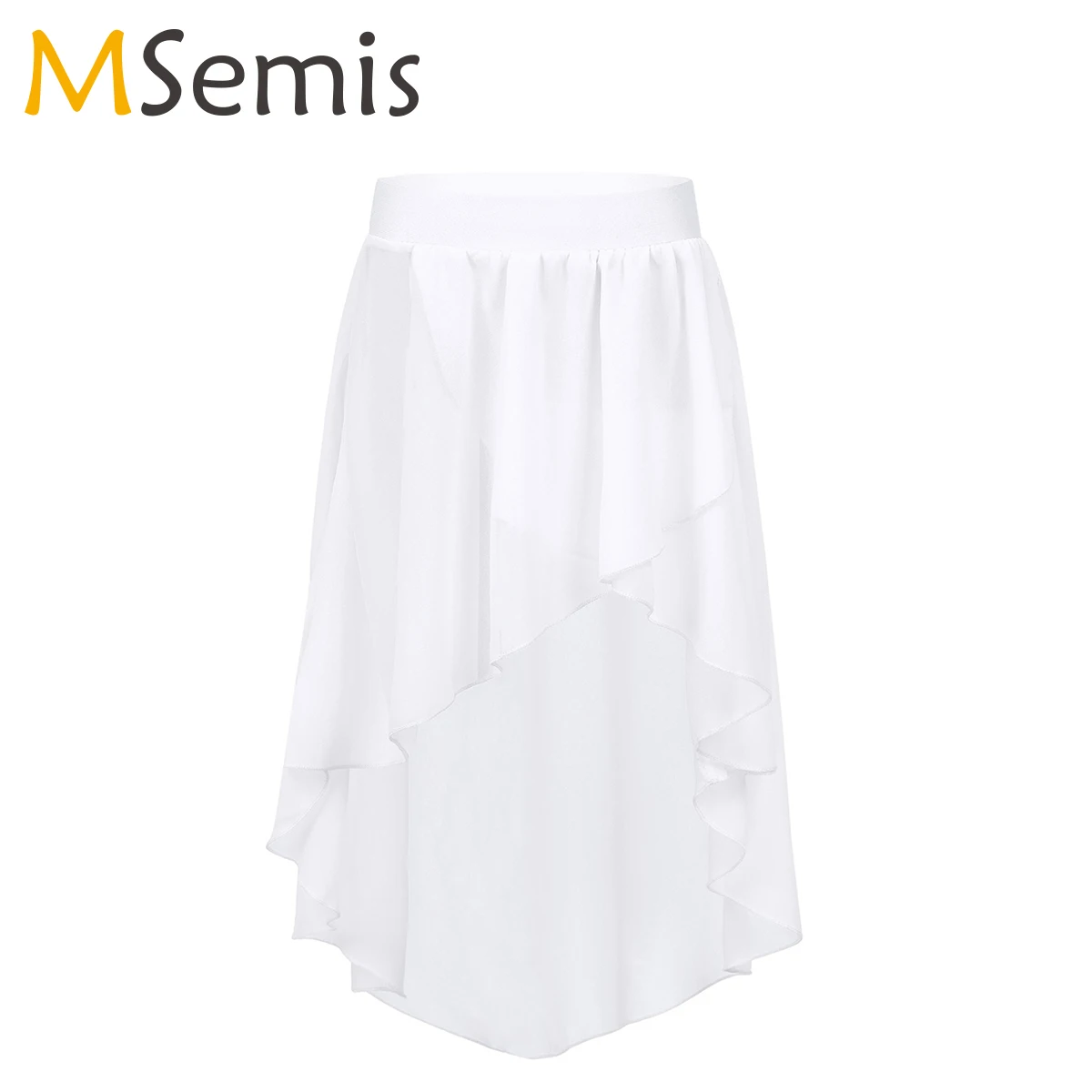 Kids Girls High-Low Elastic Waistband Chiffon Skirt for Ballet Leotard Jazz Dance Studio Practice Stage Performance Costumes