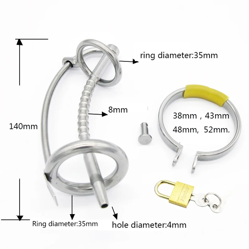 3 Ring Stainless Steel Male Chastity Device/Belt with Catheter,Cock Cage,Penis Ring,Penis Lock,Adult Game,Cock Ring A060