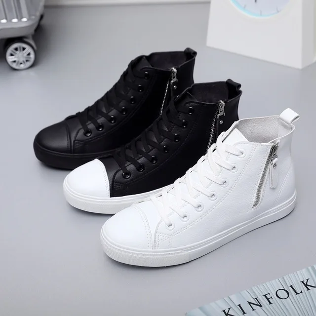 Männer Turnschuhe Neue Herbst Leder Männer Casual Schuhe Weiß Reißverschlüsse Männer Mode Schuhe High top Wohnungen Zapatos de hombre