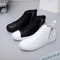 Men Sneakers  New Autumn Leather Men Casual Shoes White Zippers Men Fashion Shoes High top Flats  Zapatos de hombre