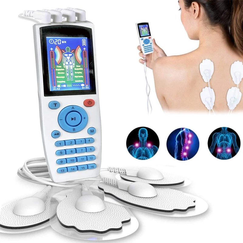 Rechargeable 16 Modes 4 Output EMS Nerve Muscle Stimulation EMS TENS LED Display Pulse Meridians Physiotherapy Massager