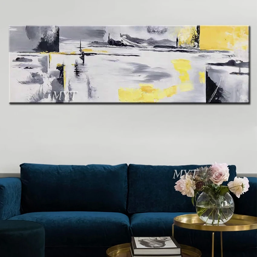 An Abstract Painting Composed Of Three Colors  Grey  Black And Yellow Handpainted Wall Art Home Decor Picture Modern On Canvas