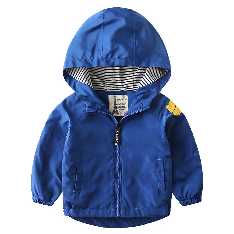 Children Clothing New Autumn Winter Spring 2021 Windbreaker Hooded Cartoon Striped Zipper Top Hardshell Jacket For Boys