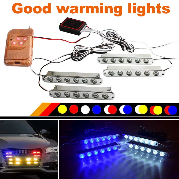 

Car LED in the network burst flashing lights wireless remote control LED one drag 4 pieces 6LEDs eagle eye day warning lights