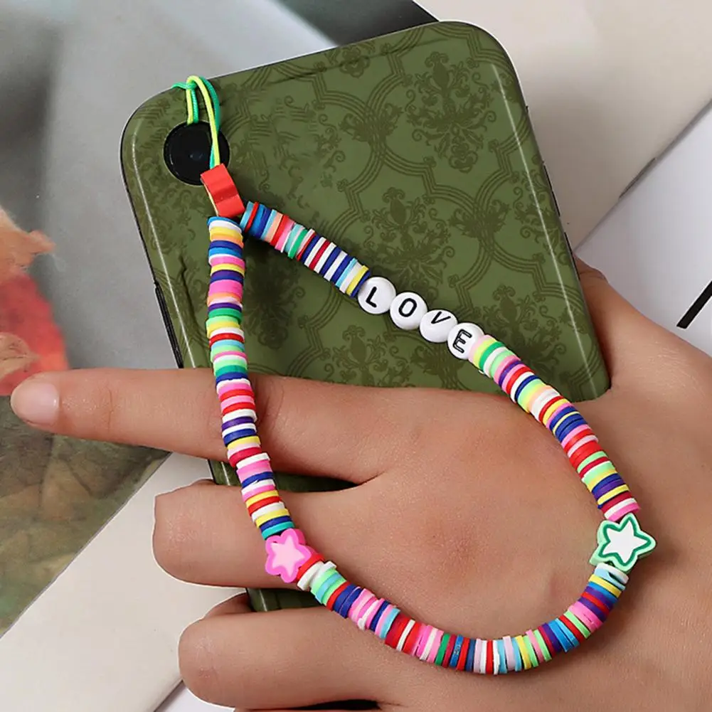 New Fashion Colorful Polymer Clay Fruit Mobile Phone Chains For Women Lanyard Bead Chain Jewelry Cell Phone Case Hanging Cord