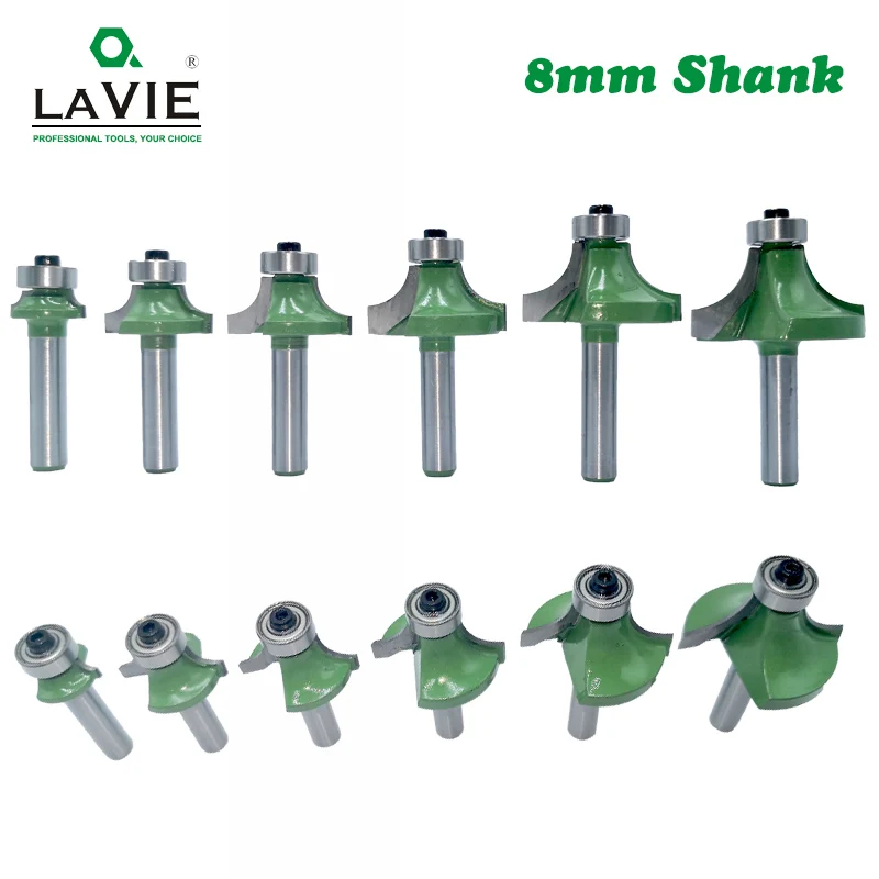 LAVIE 1pc 8 millimetri Angolo Rotonda Su Router Bit con Cuscinetto per il Legno Lavorazione Del Legno Strumento di Carburo di Tungsteno Fresa