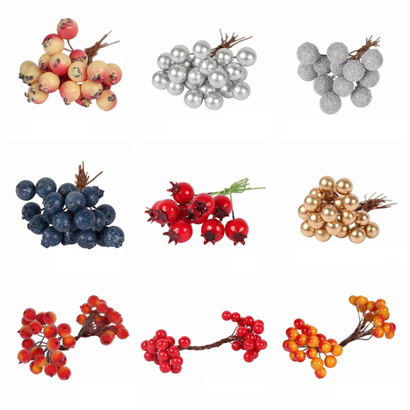 5/10/12Pcs Mini Künstliche Blume Obst Staubblätter Kirsche Weihnachten Kunststoff Perle Beeren für Hochzeit DIY Geschenk box Dekoriert Kranz – Detail 2