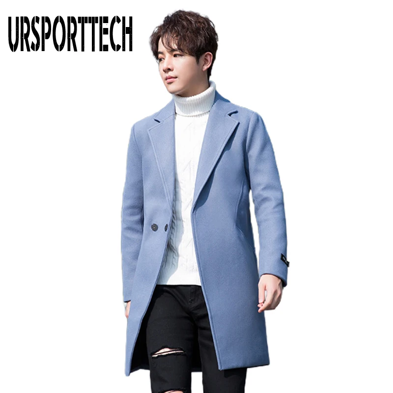 Autumn Winter Mens Wool Coat Fashion Middle Long Turn Down Collar Cotton-padded Thick Warm Woolen Coat Male Trench Coat Overcoat