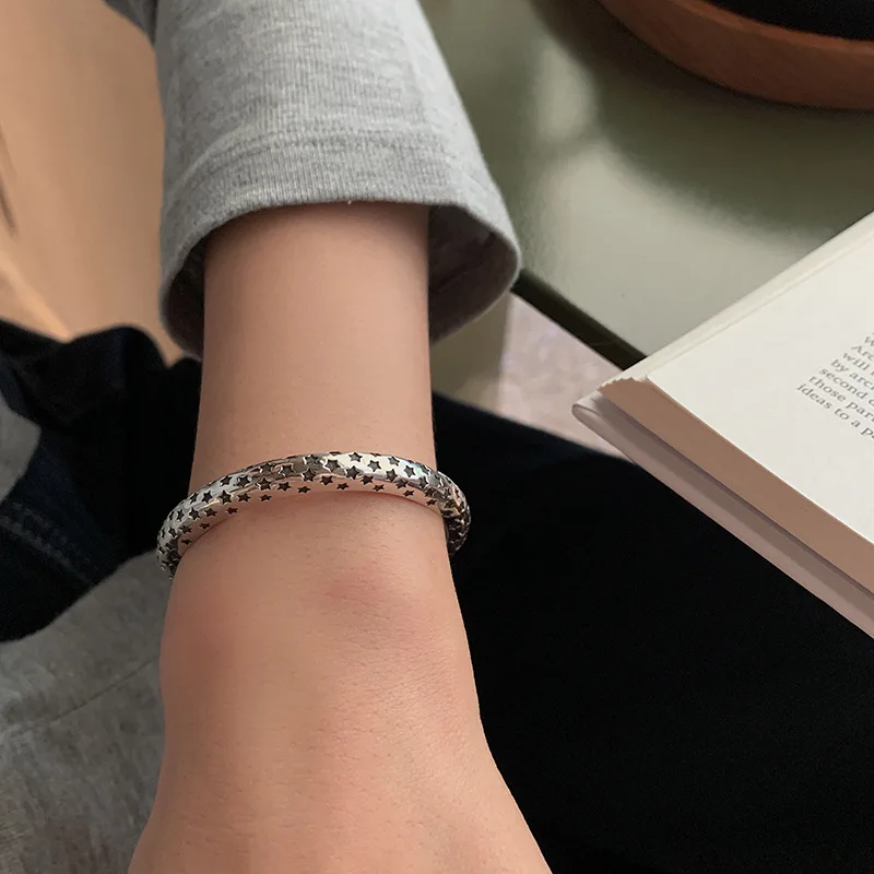 

New Arrival 100% 925 Sterling Silver Elegant Full Star Lady Bangle Promotion Jewelry For Women New Year Gift No Fade