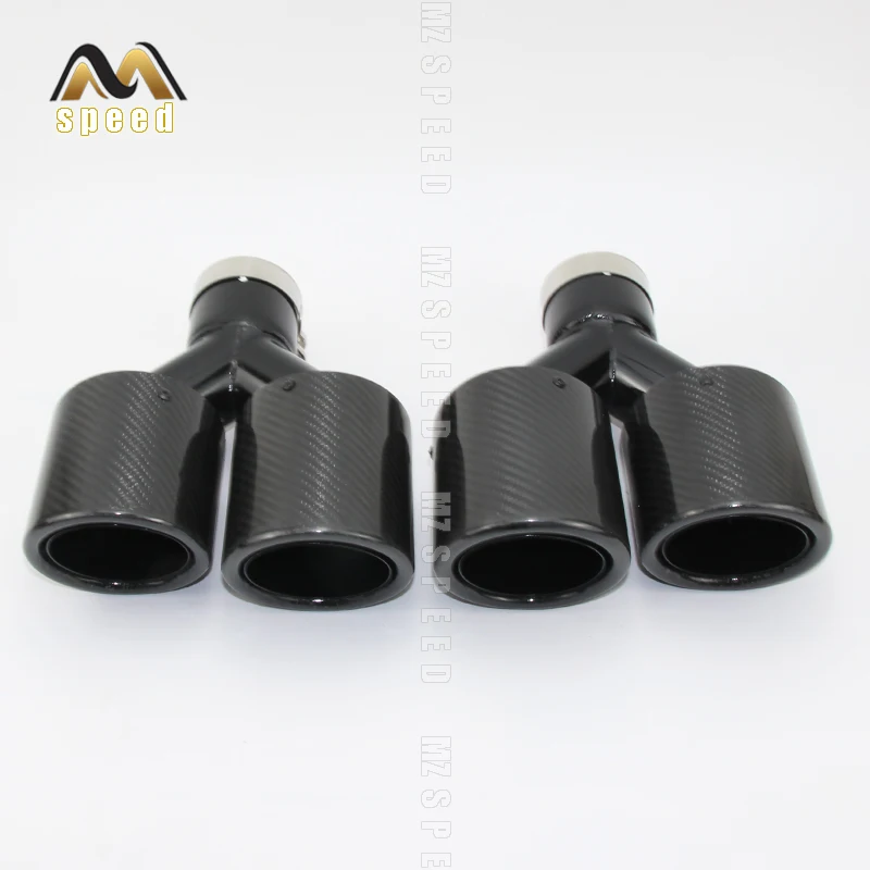 

car accessories Black 304 stainless steel and bright carbon fiber y-type double outlet flanged exhaust pipe tailpipe