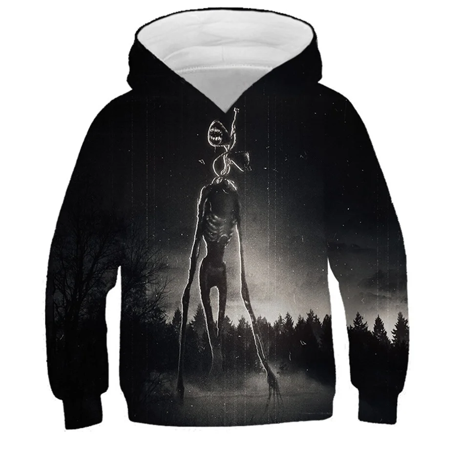 Holloween Children SCP Horror Siren Head Print 3D Hoodies Boy Girl Punk Gothic Style Hooded Sweatshirt 4-13Y Kids Pullover Coat