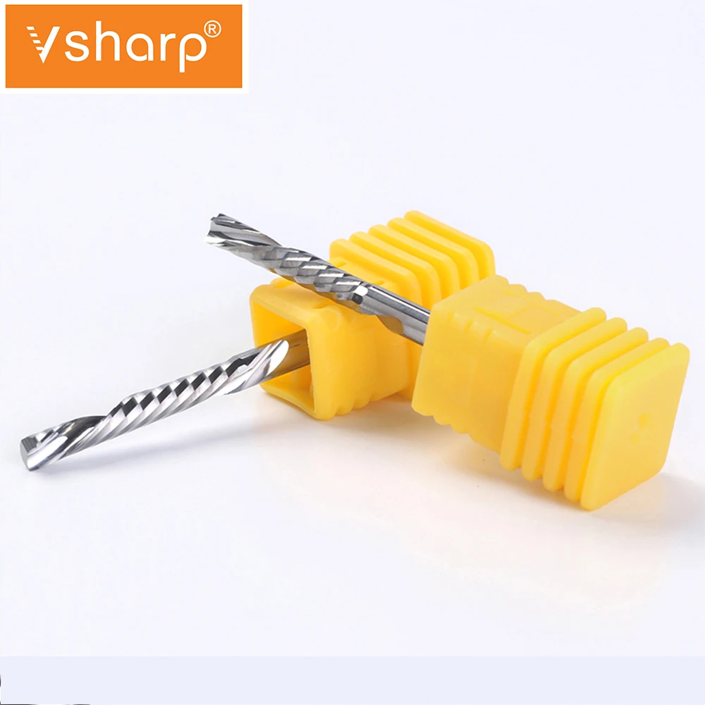 Vsharp 3.175mm Shank Left Spiral Milling Cutter Down Cut 1 Flute Router Bit CNC End Mill Engraving Bits Tungsten Steel Acrylic