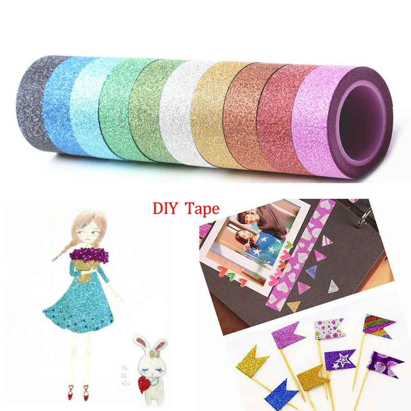 6rolls/set Glitter Washi Tape Sticker Paper Masking Adhesive Office School Tape Label Craft For DIY Decorative Tape