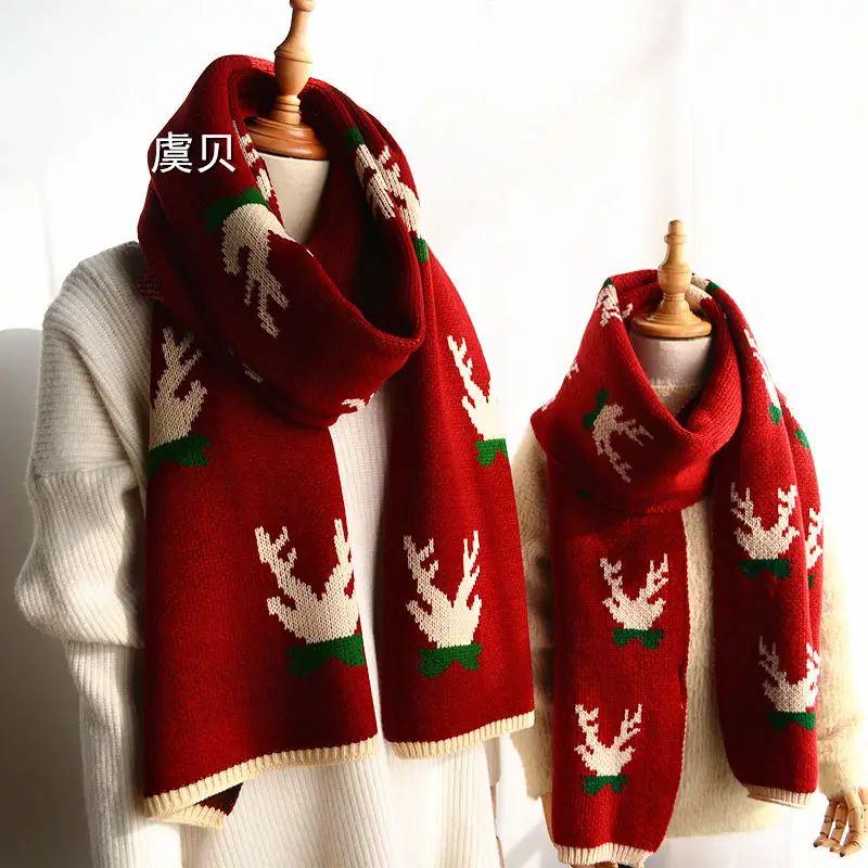 Red cute lovely winter child scarf boys and girls knit deer thick warm narrow small high quality scarves christmas gifts for kid