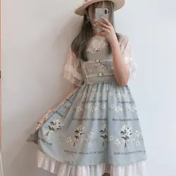 Summer lolita dress vintage falbala bowknot cute printing high waist princess victorian dress kawaii girl gothic lolita cos loli