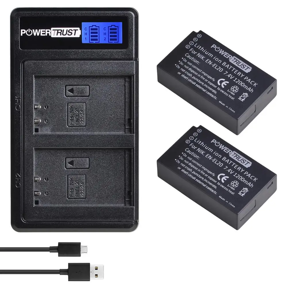 

2Pcs EN-EL20 EN EL20 ENEL20 EN EL20a Battery and LCD Dual Charger for Nikon Coolpix P1000 Nikon1 J1, J2, J3 Nikon1 AW1