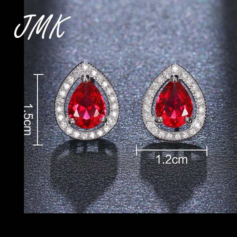 JMK Classic Water Drop Stud Earrings Zircon 4 Color High Quality Gemstone Fashion Jewelry For Women Bridal Birthday Party Gift